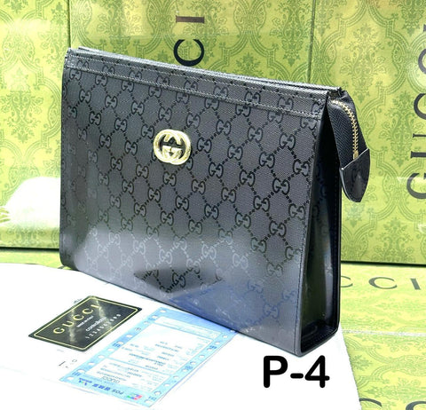 Luxury GUCCI Monogram Clutch Bag – Black with Gold Logo