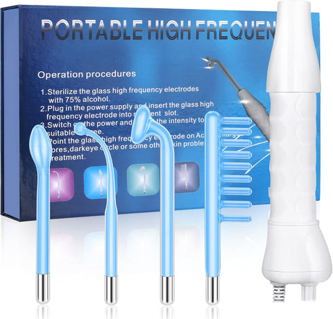 High-Frequency Facial Wand – 4-in-1 Skin Rejuvenation Device for Anti-Aging, Acne Care & Home Spa Treatments