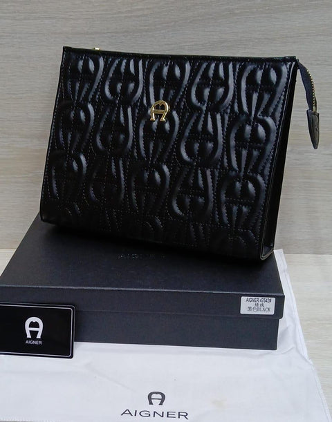 AIGNER Quilted Black Leather Pouch